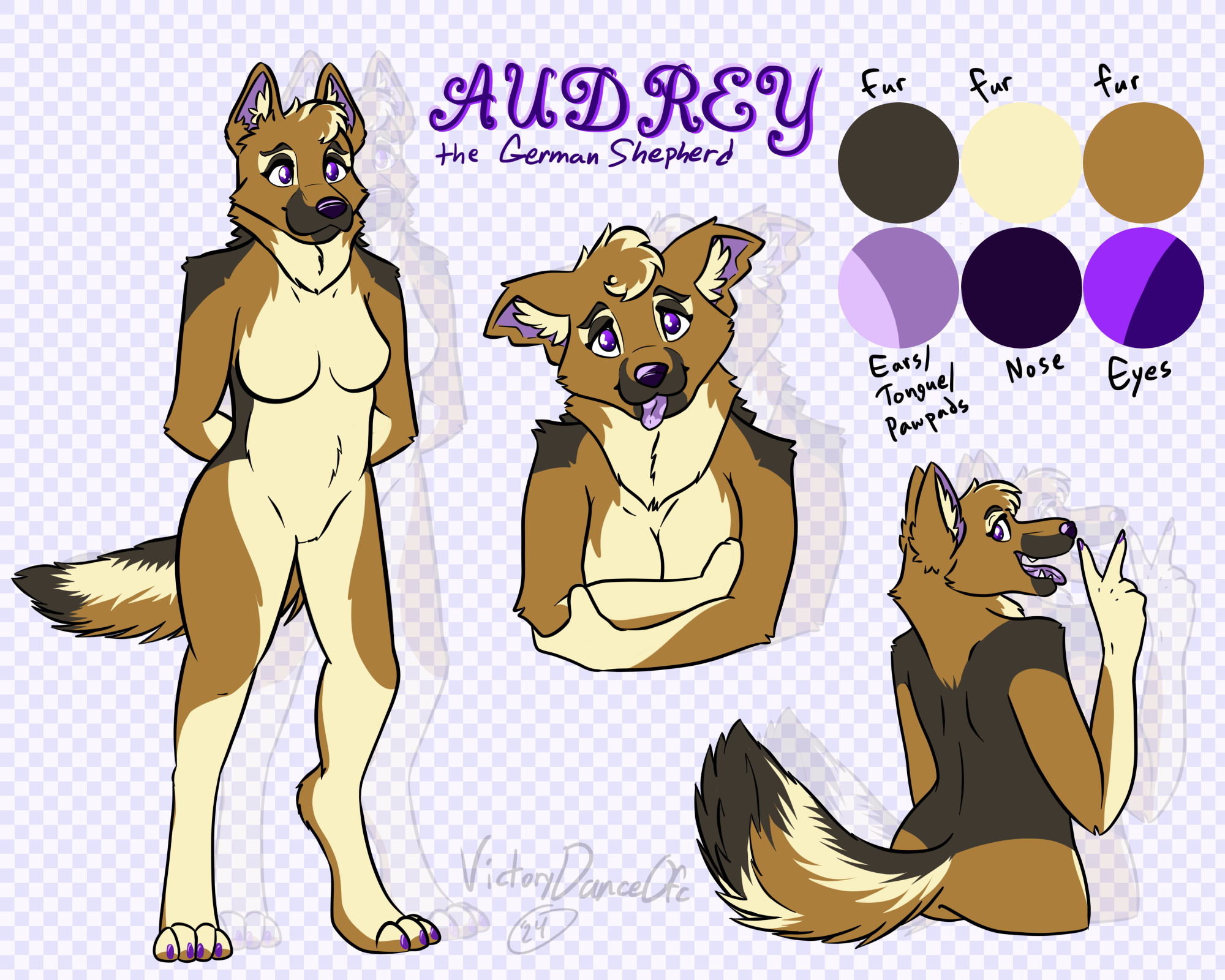 reference sheet for a german shepherd fursona named Audrey